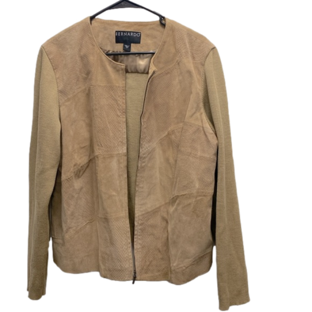Bernardo leather zip up tan beige jacket size 1x light weight